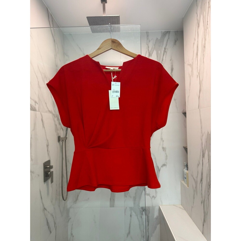 NWT Gathered Peplum Red Top Small